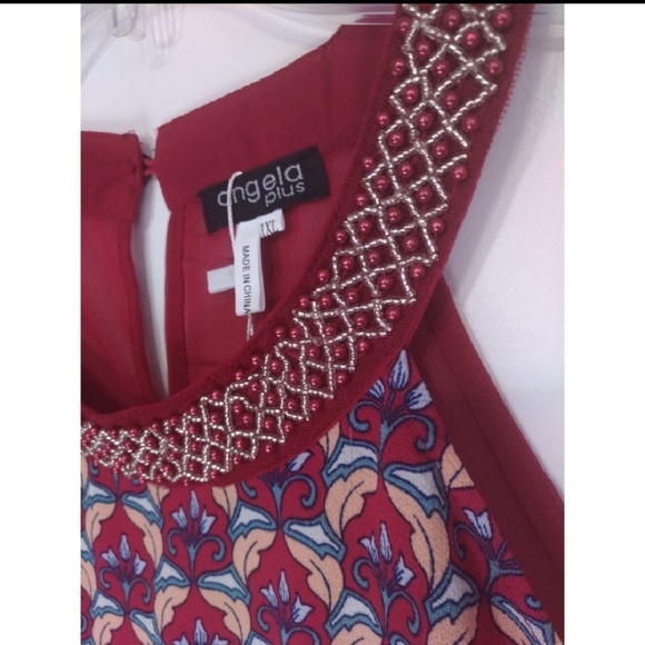 [Last 1] LAST DAY Dark Red Print Blouse Beads - Picture 3 of 5